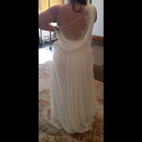 Destiny, Chiffon, One Shoulder, A-Line Lace and Polyester Formal Bridal Gown - Picture 9 of 10